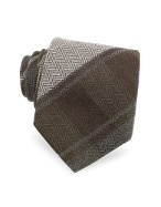 Emporio Armani Brown Plaid Wool and Silk Tie