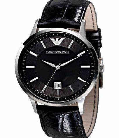 Emporio Armani Classic Collection Mens Quartz Watch with Black Dial Analogue Display and Black Leather Strap AR2411