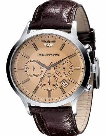 Emporio Armani Classic Collection Mens Quartz Watch with Brown Dial Analogue Display and Brown Leather Strap AR2433