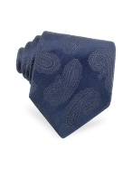 Emporio Armani Dark Blue Paisley Pattern Jacquard Silk Tie