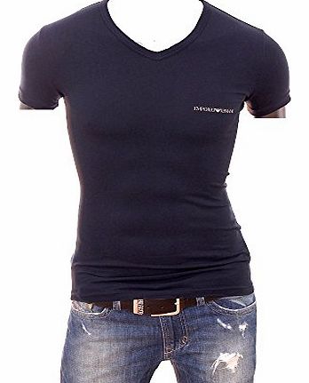 Emporio Armani Eagle Stretch Cotton V-Neck T-Shirt, Marine Blue Large