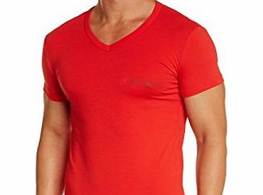 Emporio Armani Eagle Stretch Cotton V-Neck T-Shirt, Red (Rosso Fluo), Large