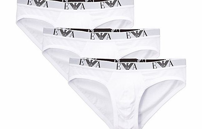 Emporio Armani Intimates Cotton Hip 3 Pack Without Fly Mens Briefs White Large