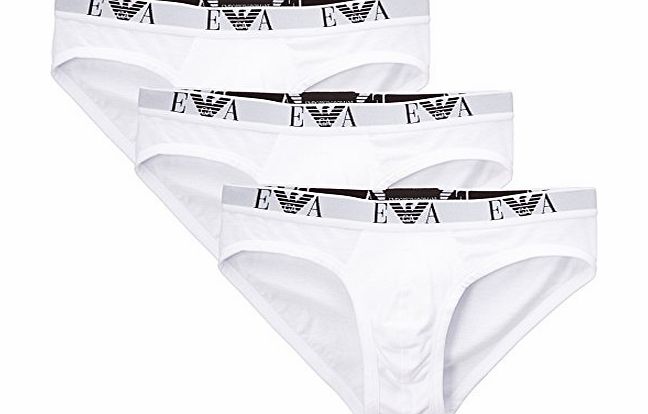 Emporio Armani Intimates Cotton Hip 3 Pack Without Fly Mens Briefs White Large