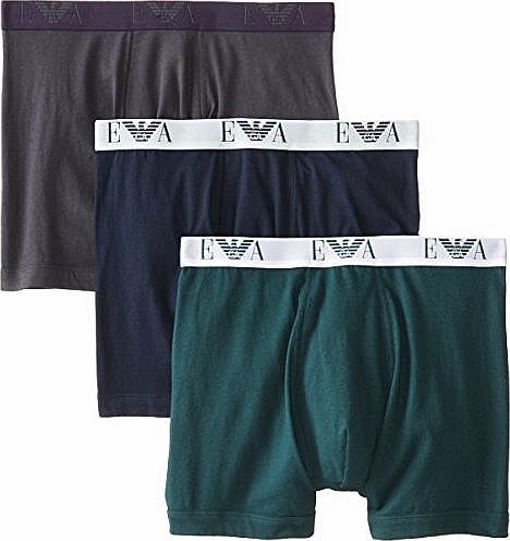 Emporio Armani Intimates Mens Jersey Cotton Set of 3 Boxer Shorts, Multicoloured (Charcoal/Pine/Marine), X-Large