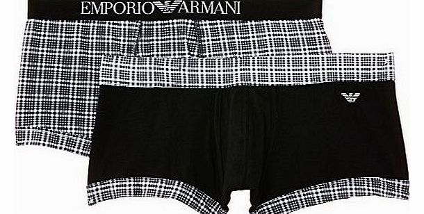 Emporio Armani Intimates Mens Printed Fancy Trunk Set of 2 Boxer Shorts, Multicoloured (Black/White Check), Small
