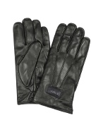 Logo Label Menand#39;s Black Nappa Leather Gloves