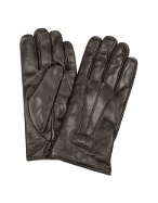 Emporio Armani Logo Label Menand#39;s Dark Brown Nappa Leather Gloves
