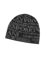 Emporio Armani Reversible Black and Gray Logo Knit Skull Cap