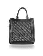 Emporio Due Black and Gray Woven Leather Tote Bag
