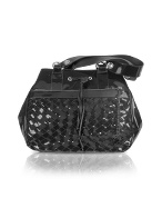Emporio Due Black Patent Woven Leather Satchel Bag