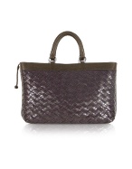 Emporio Due Dark Brown and Purple Woven Leather Large Satchel Bag