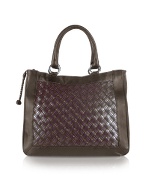 Emporio Due Dark Brown and Purple Woven Leather Satchel Bag