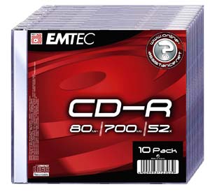 Emtec CD-R 80MIN 700MB 52X - 10 Discs in Slim Jewel Cases