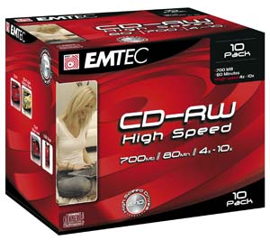 emtec CD-RW 80MIN 700MB 4-10x - 10 Discs in Jewel Cases