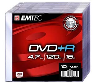 emtec DVD R 4,7GB 16X Slim - 10 Discs in slim jewel cases