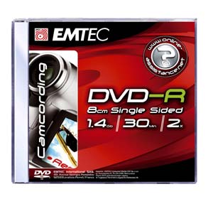 emtec DVD-R MINI (8CM), 1.4GB 4X - 5 Pack in Slim Jewel Cases
