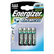 Energizer 1000mAh AAA 4 Pack Rechargeable