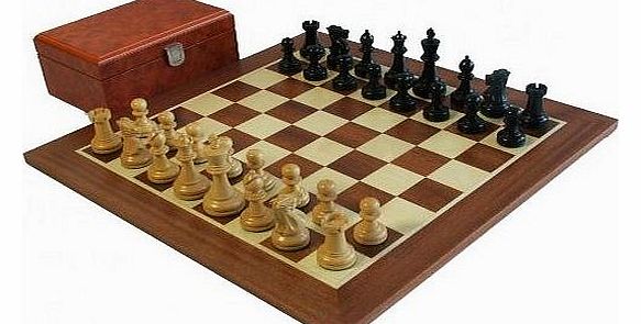 English Chess Company Executive Ebonised Chess Pieces, Mahogany Chess Board 