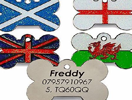 Engravables Engraved British Glitter Flag Dog Pet tags, Personalized Rugby World Cup Flags (Welsh Flag, 38mm Bone)