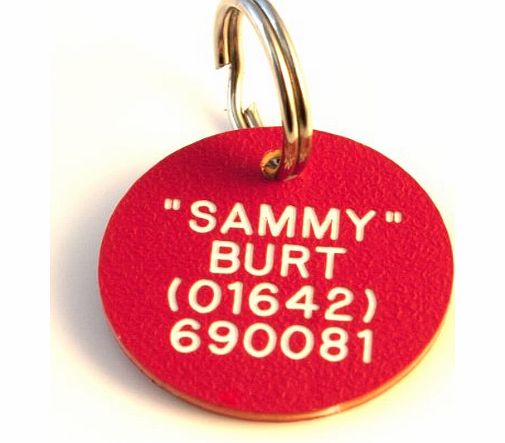 Deeply engraved red plastic 26mm circular pet tag