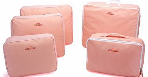  Portable Nylon 5pcs/set Traveling Clothes Underwear Organizer Storage Bag in bag Waterproof (Pink)