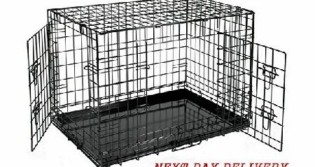 Entity products Ltd Dog Puppy Cage Folding 2 Door Non-Chew Metal Tray Extra Large 42-inch Black