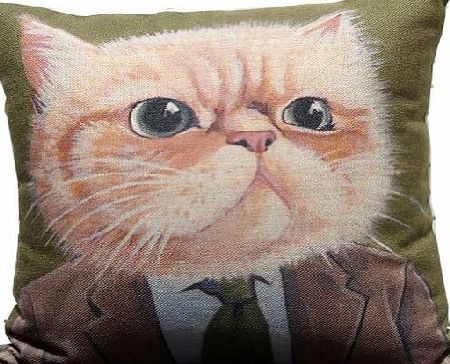 Enwis Hand Painting Necktie Cat Handmade Cotton Linen Sofa Decor Throw Pillow Covers Pillowcase Sham Decor Cushion Cover Slipcovers Square 18X18 Inch 18`` Only Cover No Insert