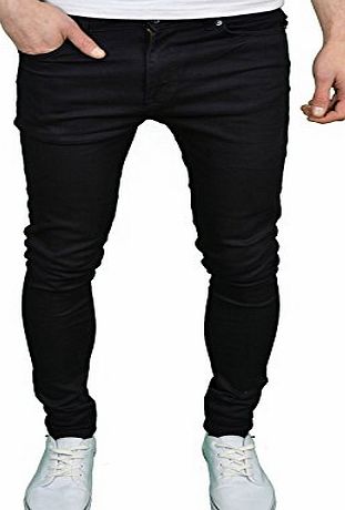 Enzo Mens Designer Branded Super Stretch Skinny Fit Jeans Black 32W x 30L