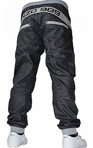 Enzo Mens Enzo EZ268 Grey Designer Cuffed Jogger Jean Coated Denim Waist 38 Leg 32`` (38R) EZ268- Dark Grey Denim