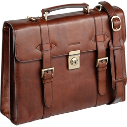 Enzo Rossi Buckled flap over briefcase in italian leather