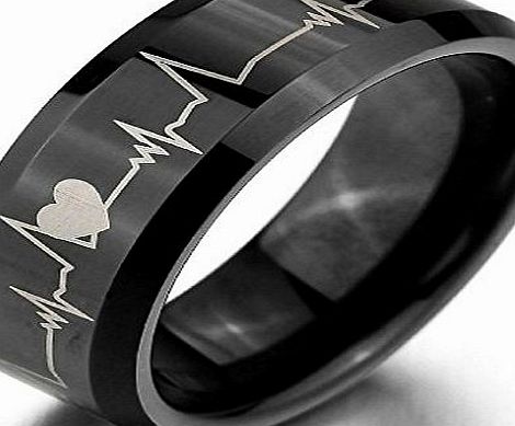 Epinki Mens Wide 8mm Tungsten Rings Bands Black Heart Valentine Promise Wedding Engagement Size V 1/2