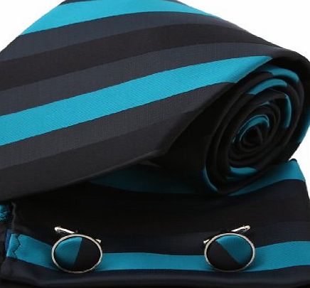 Epoint PH1074 Black Stripes Woven Silk Necktie Handkerchiefs Cufflinks Gift Box Set Black Discount Gifts Tie By Epoint