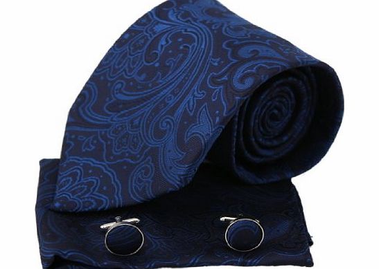 Epoint PH1145 Blue Patterned Evening Designer Woven Silk Tie Handkerchiefs Cufflinks Gift Box Set Dodger Blue Gift Man By Epoint