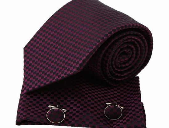 Epoint PH1150 Purple Checkered Design For Groomsmen Woven Silk Tie Handkerchiefs Cufflinks Gift Box Set Italian Tie By Epoint