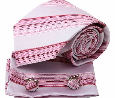 PH1157 Pink Stripes Silk Ties Cufflinks Hanky Groom Gifts By Epiont