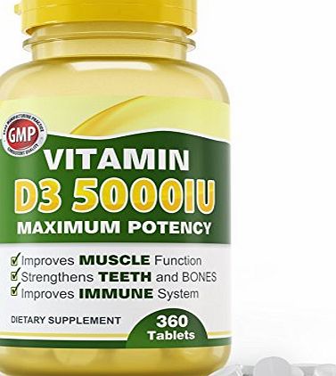 Epsilon Vitamin D3 5000 iu - 360 Tablets - Purest and Highest Potency Vitamin D. Best for Strengthening Immune System and Bones. **100 UNCONDITIONAL Money back Guarantee** Portion of Every Purchase Donated t