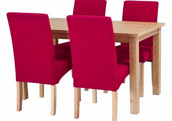 Oak Dining Table and 4 Red Fabric Chairs