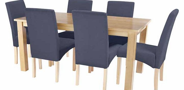 Erin Oak Dining Table and 6 Charcoal Fabric Chairs
