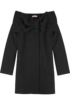 Black wool blend coat with a large bow at the top.