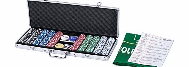 Professional 11.5g 500pcs Poker Set inc. Dice, Dealer & Blind Buttons, 2 Card Decks & Aluminium Carry Case