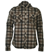 Light and Dark Brown Check Hooded Shirt