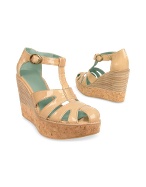 Natural Patent Leather Cork Platform Wedge Shoes
