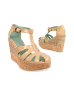 Esko Natural Patent Leather Cork Platform Wedge Shoes