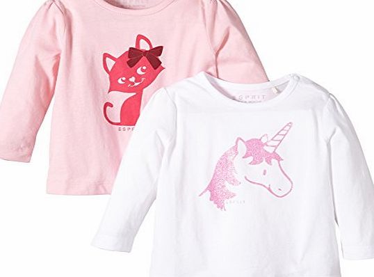Esprit Baby Girls 0-24m 094EEAN001 Set of 2 T-Shirt, Pink (Sunny Rose), 0-3 Months (Manufacturer Size:62)