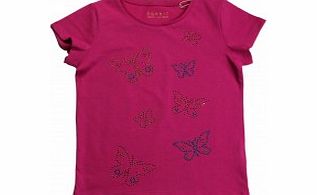 Girls Pink Studded Butterfly T-Shirt L12/D5