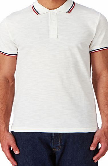 Esprit Mens Esprit Slub Pique Tip Polo Shirt - Off White