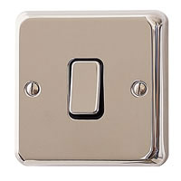 Essential Metals MK Chroma Single Light Switch 2 Way 10A with Black Insert 22x88x88mm