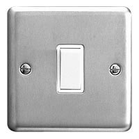 Essential Metals Stainless Steel Single Light Switch 2 Way 10A with White Insert 89x89mm XS1QW