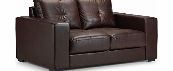 Essentials Viana 2 Seater Bonded Leather Sofa - Straight Arm Style Modern Settee - Leather Contemporary 2 Seater Settee - Brown Sofa
